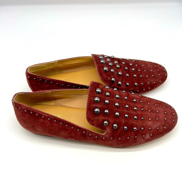 Chicos - Burgundy Suede Studded Slip On Round Toe Light Weight Flat Loafers 8.5 - Picture 2 of 14